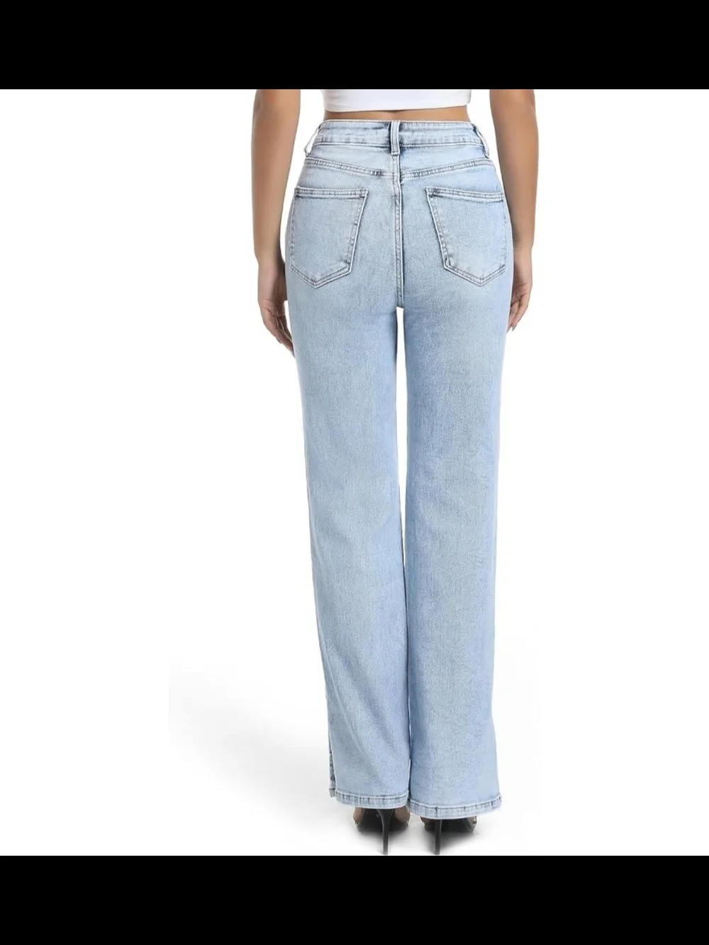Light Wash High-Rise Straight Jeans with Front Slit